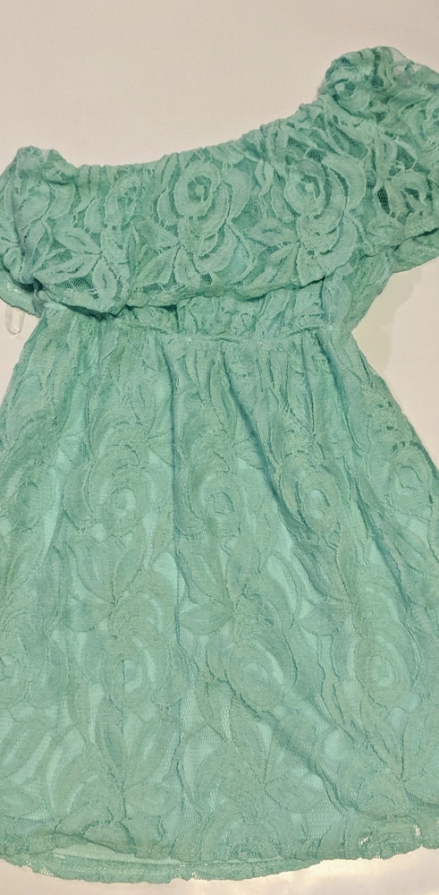 Teal of the shoulder lace dress